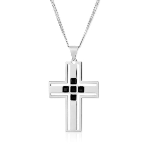 f+h jewellery 'the vivienne' cross pendant necklace - sterling silver + onyx gemstones