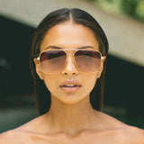 pared eyewear 'uptown & downtown' sunglasses - gold/tan leather/brown