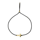 The Fabienne Bracelet - cord tie bracelet with black cotton thread and gold-filled, cross charm, by Elvis et moi