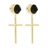 f+h jewellery 'johnny' onyx gemstone + cross earrings - 18k gold