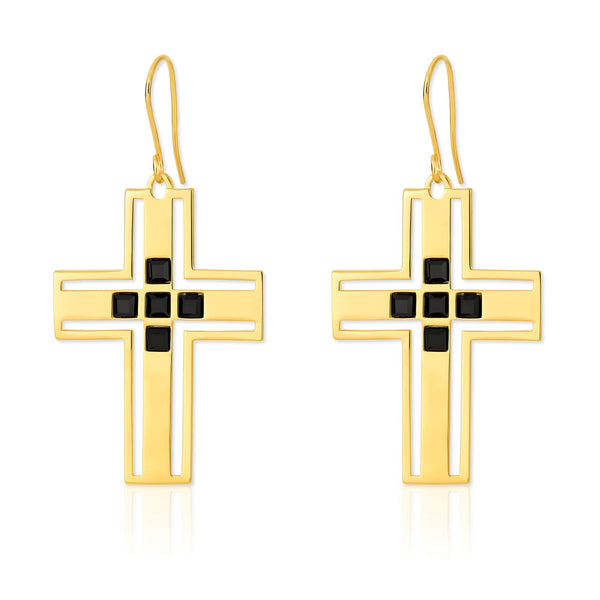 f+h jewellery 'richie' cross earring - 18k gold + onyx gemstones