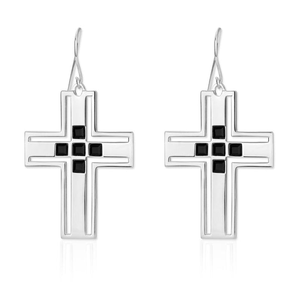 f+h jewellery 'richie' cross earring - sterling silver + onyx gemstones