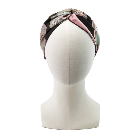 Hermès Vintage Scarf Turban made from 'Belles du Mexique' Pink & Chocolate