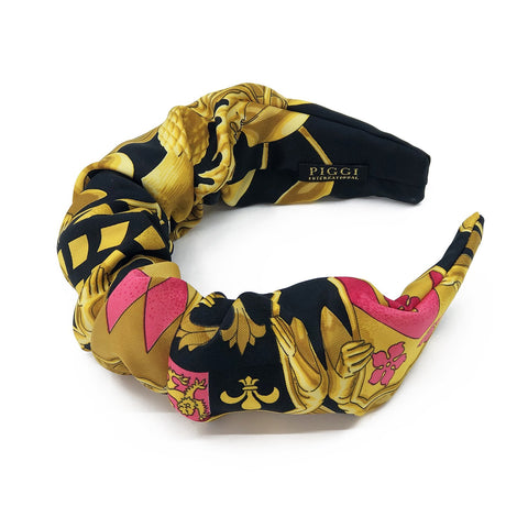 Runched Crown Headband made from Hermés British Heraldry