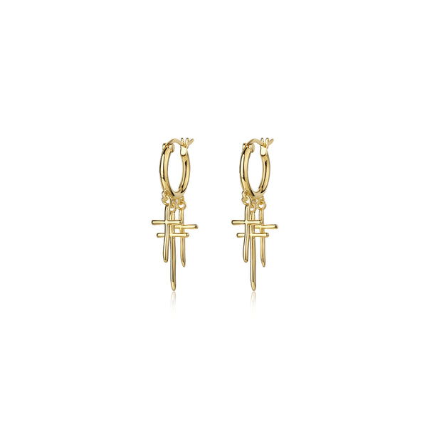 F+H Jewellery Strange Days Triple Cross Earrings - Gold
