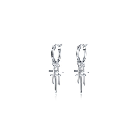 F+H Jewellery Strange Days Triple Cross Earrings - Silver