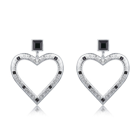 F+H Jewellery 'cindy' large heart earring - sterling silver + black onyx