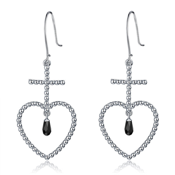 F+H Jewellery 'elle' beaded heart earring - sterling silver + black onyx
