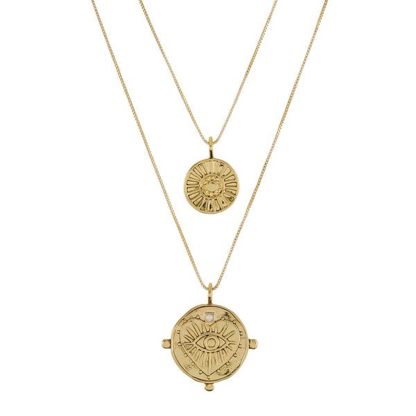 LUV AJ Evil Eye Double Coin Necklace - Gold